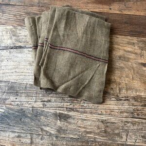 LIBECO Belgian linen Dining Napkins in Olive-Tan with Decorative Stitching Set 6